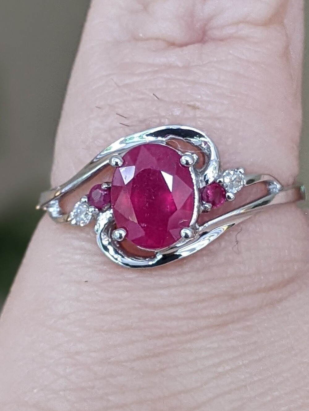 10K White Gold Ruby And Diamond Ring